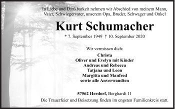 Traueranzeige von Kurt Schumacher von Siegener Zeitung