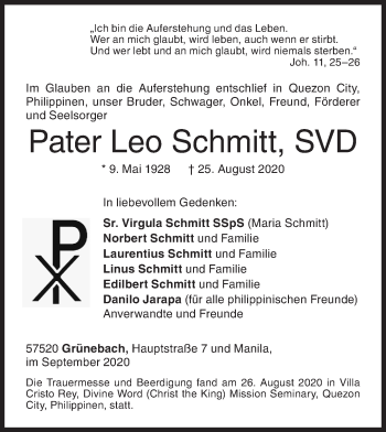 Traueranzeige von Leo Schmitt von Siegener Zeitung