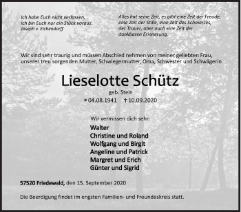 Traueranzeige von Lieselotte Schütz von Siegener Zeitung
