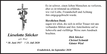 Traueranzeige von Lieselotte Stöcker von Siegener Zeitung