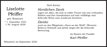 Traueranzeige von Liselotte Pfeiffer von Siegener Zeitung