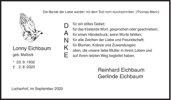 Traueranzeige von Lonny Eichbaum von Siegener Zeitung