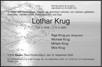 Traueranzeige von Lothar Krug von Siegener Zeitung