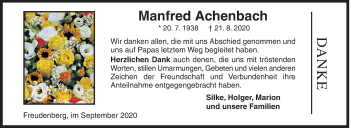 Traueranzeige von Manfred Achenbach von Siegener Zeitung