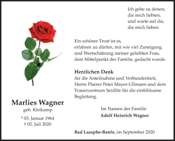 Traueranzeige von Marlies Wagner von Siegener Zeitung