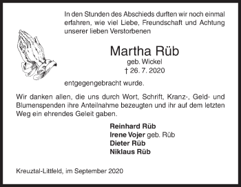 Traueranzeige von Martha Rüb von Siegener Zeitung