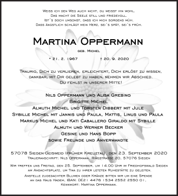 Traueranzeige von Martina Oppermann von Siegener Zeitung