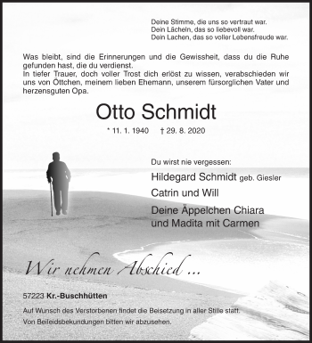 Traueranzeige von Otto Schmidt von Siegener Zeitung