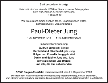 Traueranzeige von Paul-Dieter Jung von Siegener Zeitung