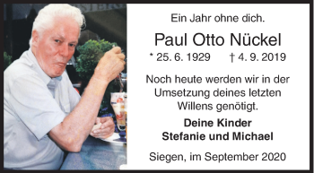 Traueranzeige von Paul Otto Nückel von Siegener Zeitung