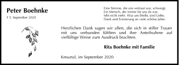 Traueranzeige von Peter Boehnke von Siegener Zeitung
