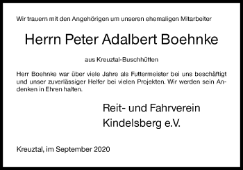Traueranzeige von Peter Adalbert Boehnke von Siegener Zeitung