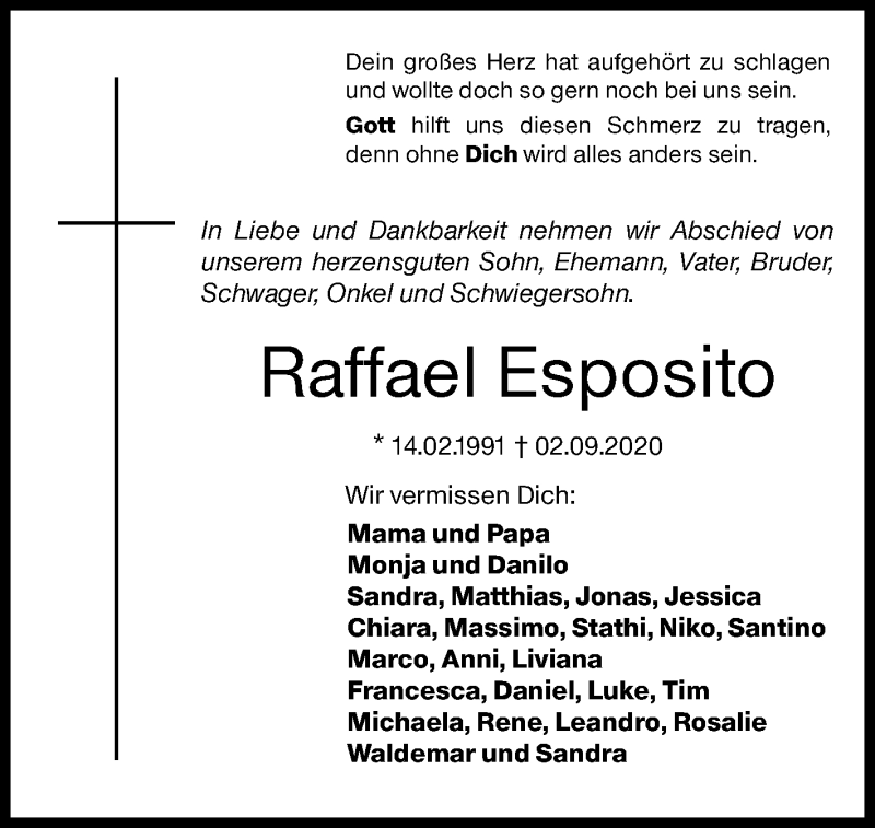  Traueranzeige für Raffael Esposito vom 07.09.2020 aus Siegener Zeitung