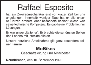 Traueranzeige von Raffael Esposito von Siegener Zeitung