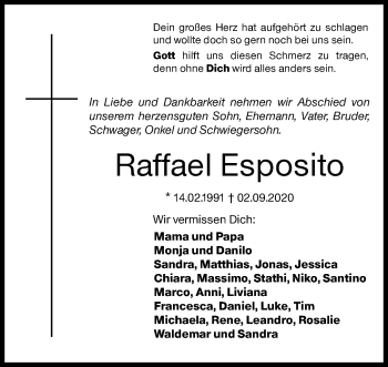 Traueranzeige von Raffael Esposito von Siegener Zeitung
