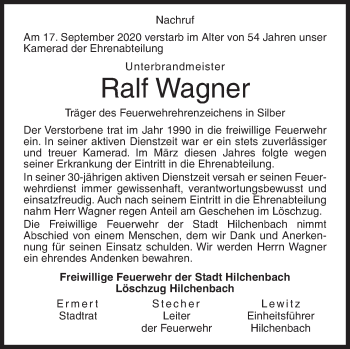 Traueranzeige von Ralf Wagner von Siegener Zeitung