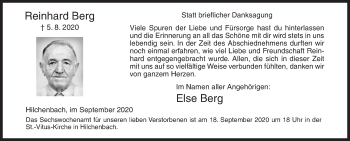 Traueranzeige von Reinhard Berg von Siegener Zeitung