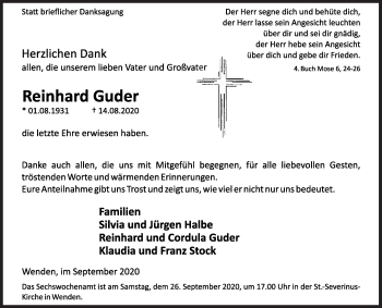 Traueranzeige von Reinhard Guder von Siegener Zeitung