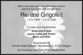 Traueranzeige von Renate Grigoleit von Siegener Zeitung