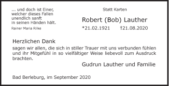 Traueranzeige von Robert Lauther von Siegener Zeitung