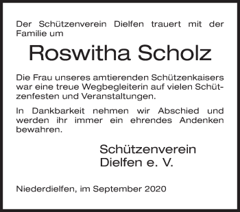 Traueranzeige von Roswitha Scholz von Siegener Zeitung