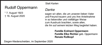 Traueranzeige von Rudolf Oppermann von Siegener Zeitung