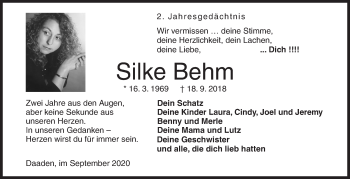 Traueranzeige von Silke Behm von Siegener Zeitung