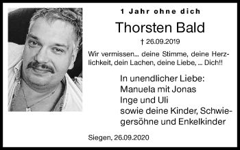 Traueranzeige von Thorsten Bald von Siegener Zeitung