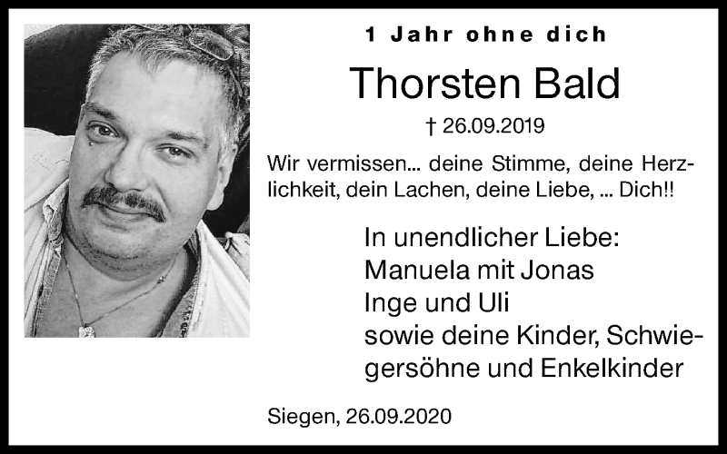  Traueranzeige für Thorsten Bald vom 26.09.2020 aus Siegener Zeitung