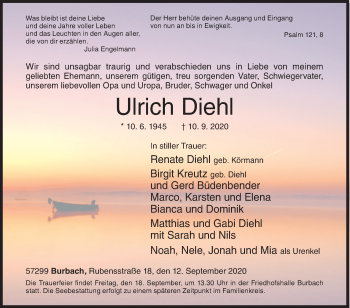 Traueranzeige von Ulrich Diehl von Siegener Zeitung
