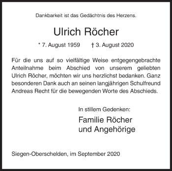 Traueranzeige von Ulrich Röcher von Siegener Zeitung