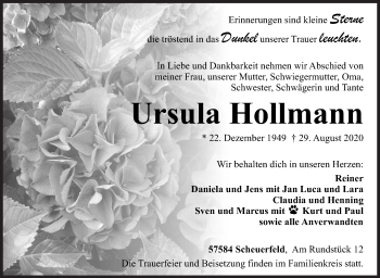 Traueranzeige von Ursula Hollmann von Siegener Zeitung