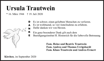Traueranzeige von Ursula Trautwein von Siegener Zeitung