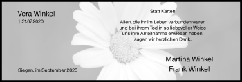 Traueranzeige von Vera Winkel von Siegener Zeitung
