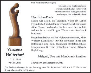Traueranzeige von Vinzenz Holterhof von Siegener Zeitung