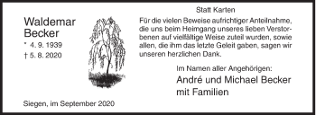 Traueranzeige von Waldemar Becker von Siegener Zeitung