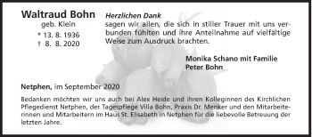 Traueranzeige von Waltraud Bohn von Siegener Zeitung