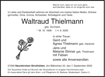 Traueranzeige von Waltraud Thielmann von Siegener Zeitung