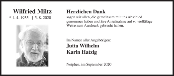 Traueranzeige von Wilfried Miltz von Siegener Zeitung