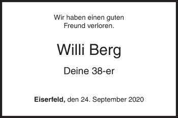 Traueranzeige von Willi Berg von Siegener Zeitung