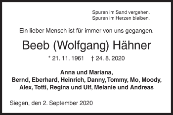 Traueranzeige von Wolfgang Hähner von Siegener Zeitung
