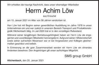 Traueranzeige von Achim Löw von Siegener Zeitung