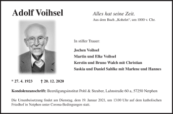 Traueranzeige von Adolf Voihsel von Siegener Zeitung