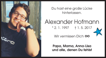 Traueranzeige von Alexander Hofmann von Siegener Zeitung