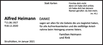 Traueranzeige von Alfred Heimann von Siegener Zeitung