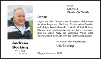 Traueranzeige von Andreas Böcking von Siegener Zeitung