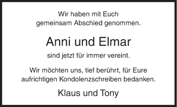Traueranzeige von Anni und Elmar  von Siegener Zeitung