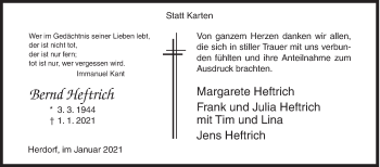 Traueranzeige von Bernd Heftrich von Siegener Zeitung