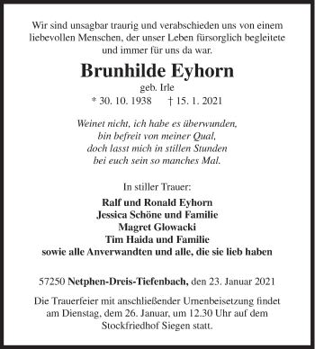 Traueranzeige von Brunhilde Eyhorn von Siegener Zeitung