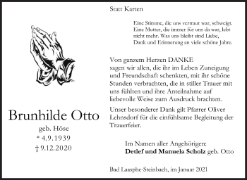 Traueranzeige von Brunhilde Otto von Siegener Zeitung